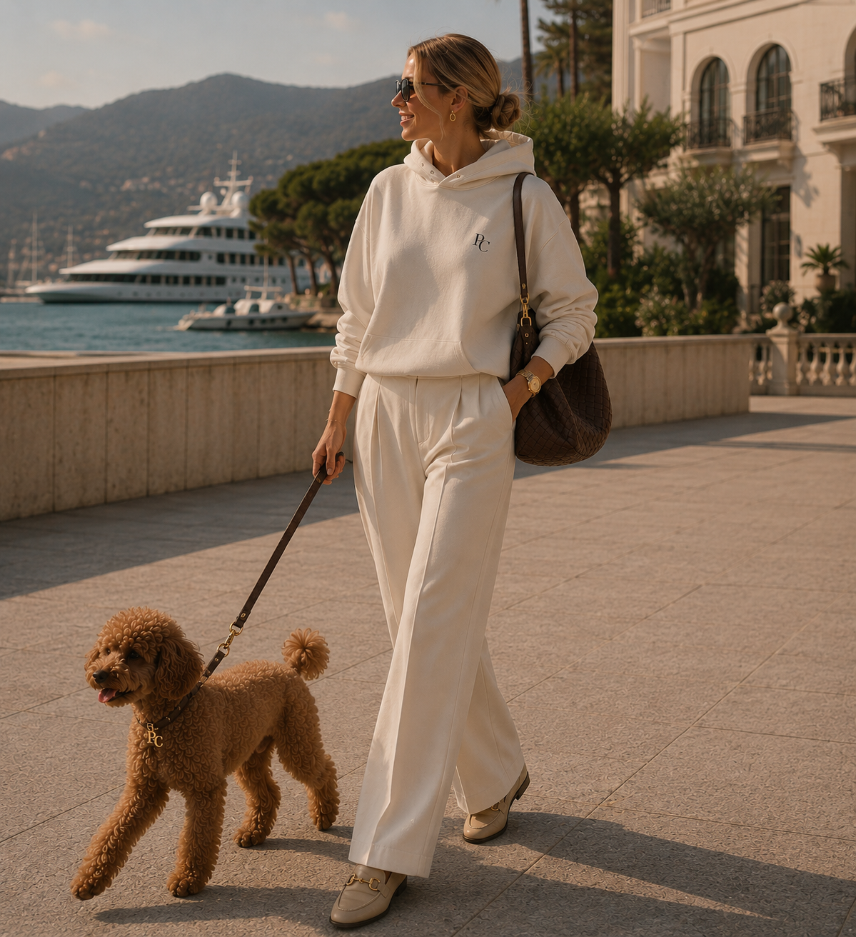 LE CLUB Hoodie Beige Damen – Poodle Club Rückenansicht mit Print