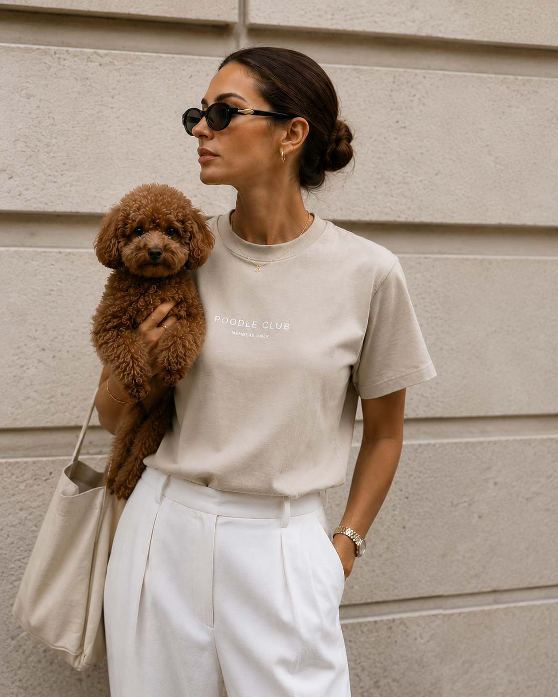 LE POODLE T-Shirt Beige Damen – Poodle Club Frontansicht mit Print