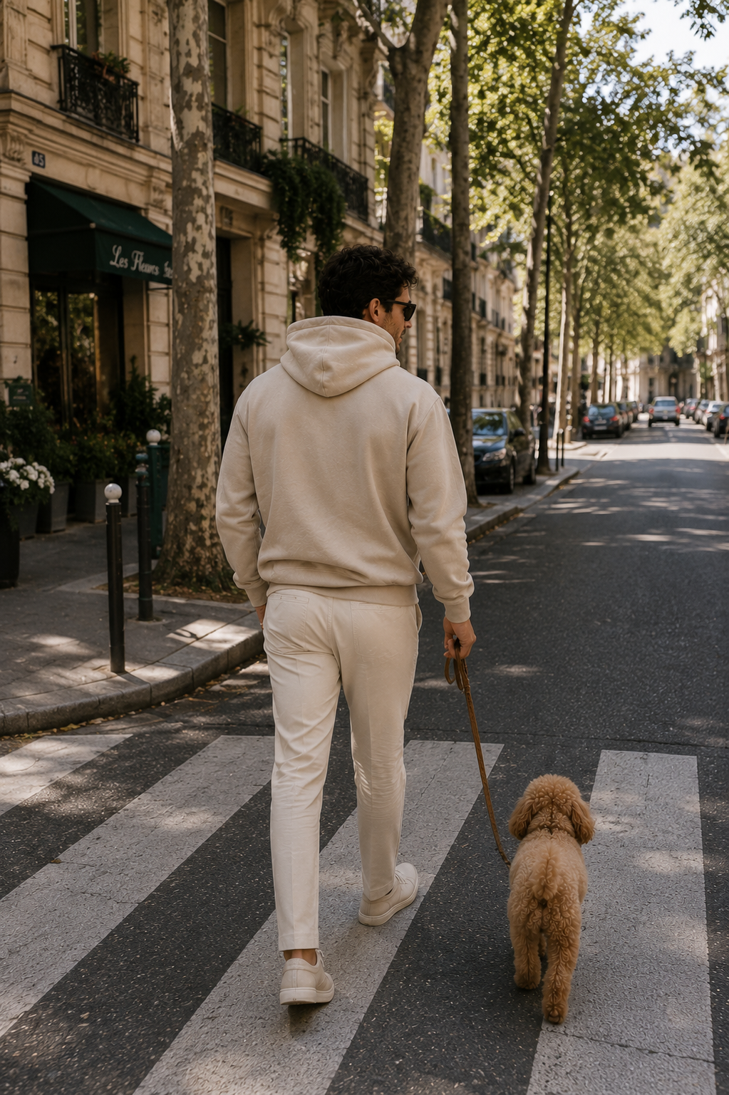 LE CLUB Hoodie Beige Herren – Poodle Club Rückendetail mit Print