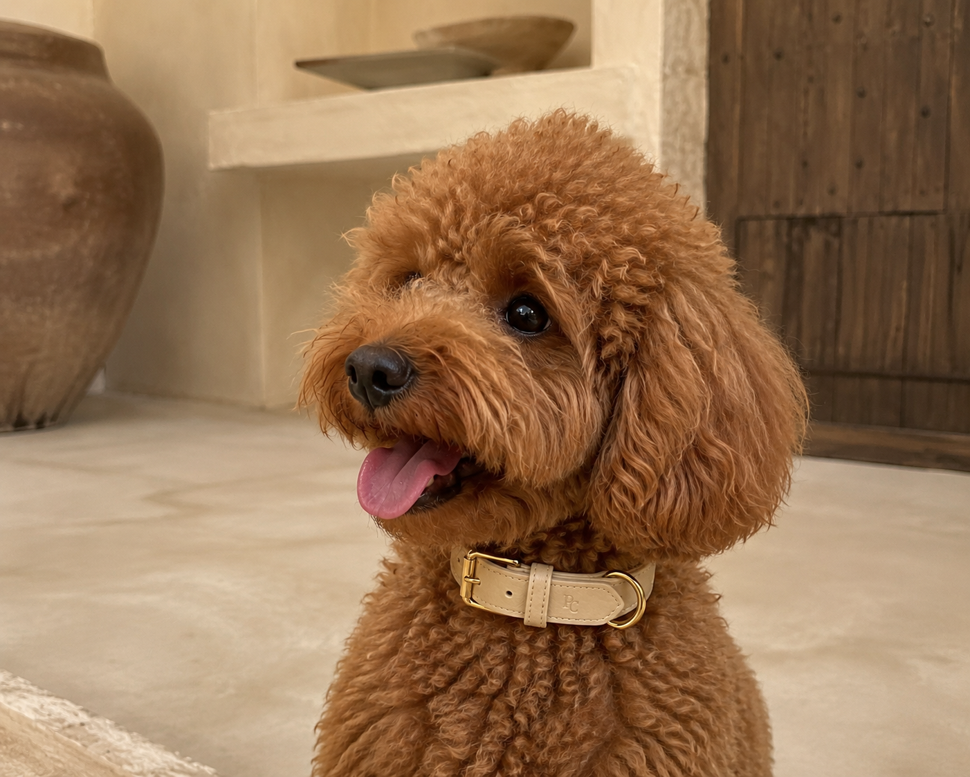 Belle Époque Hundehalsband Beige – Poodle Club am Hund getragen