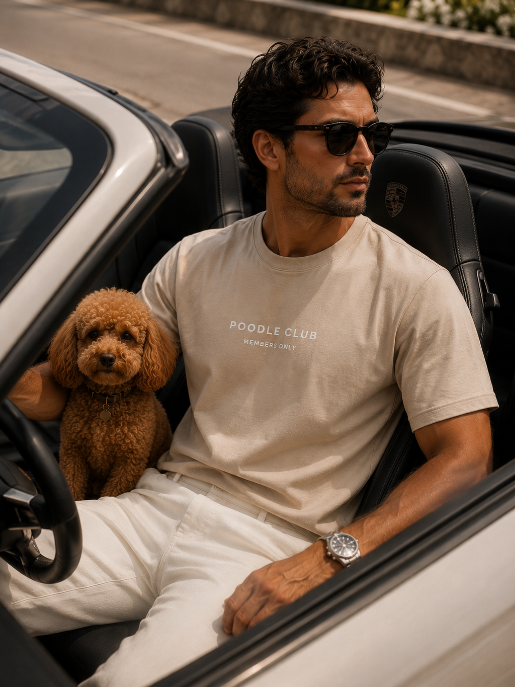 LE POODLE T-Shirt Beige Herren – Poodle Club Frontansicht