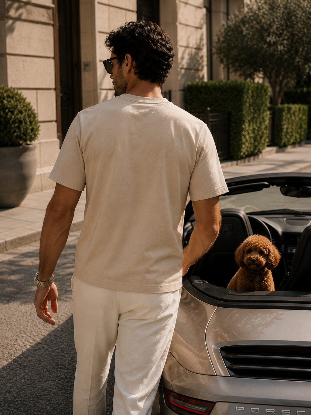 LE POODLE T-Shirt Beige Herren – Poodle Club Seitenansicht